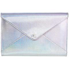 Chanel Silver Holographic Envelope Clutch Bag with Box