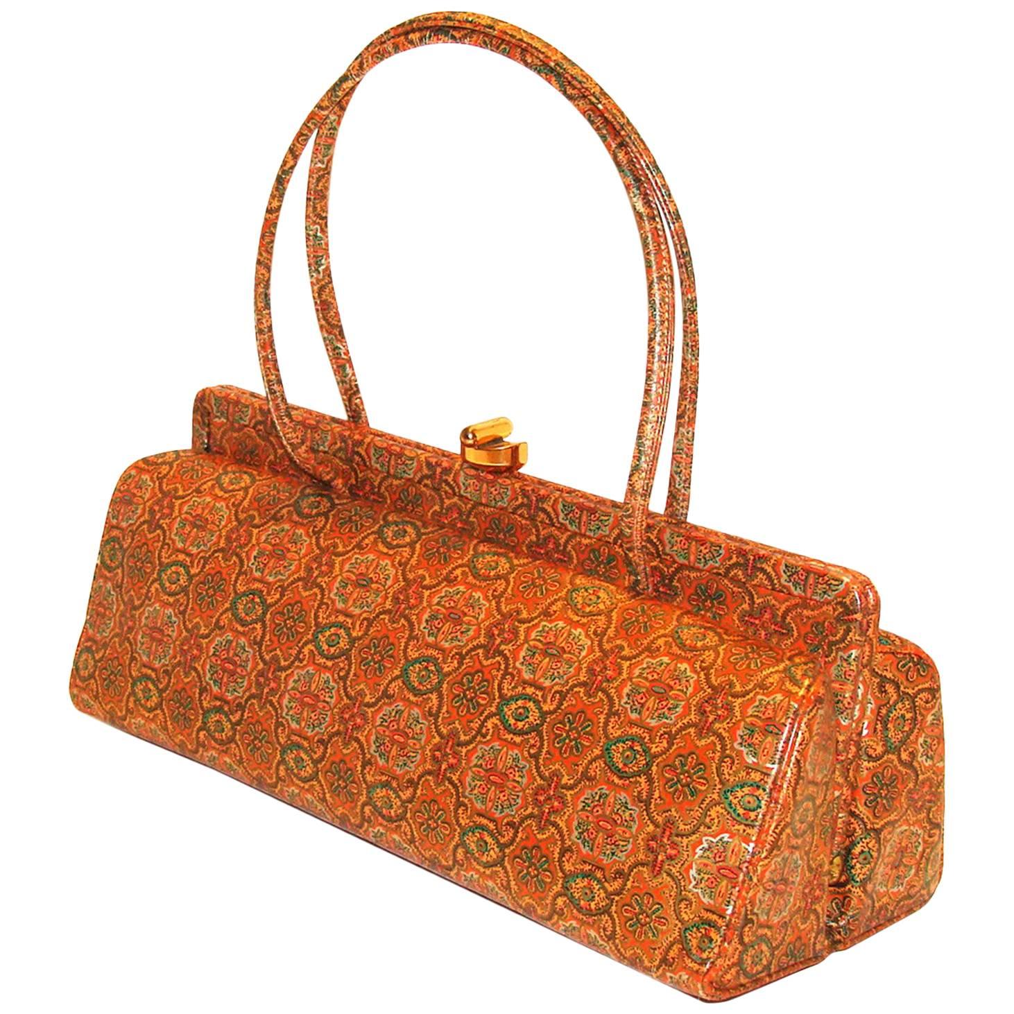 Rare Structured Printed Leather Bag by Holzman FALL For Sale
