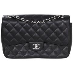 Chanel Black Quilted Caviar Jumbo Double Flap Bag with SHW 3