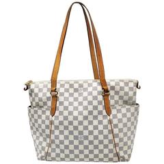 Used Louis Vuitton Totally MM Damier Azur Handbag Purse in Dust Bag
