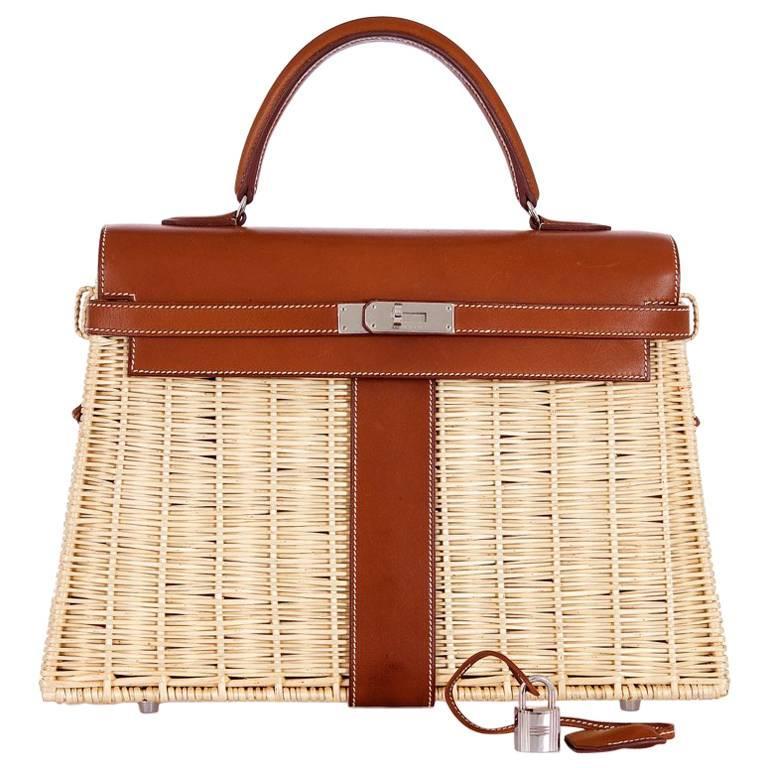 Hermes 35cm Picnic Kelly Wicker Rare * Limited! For Sale at 1stDibs