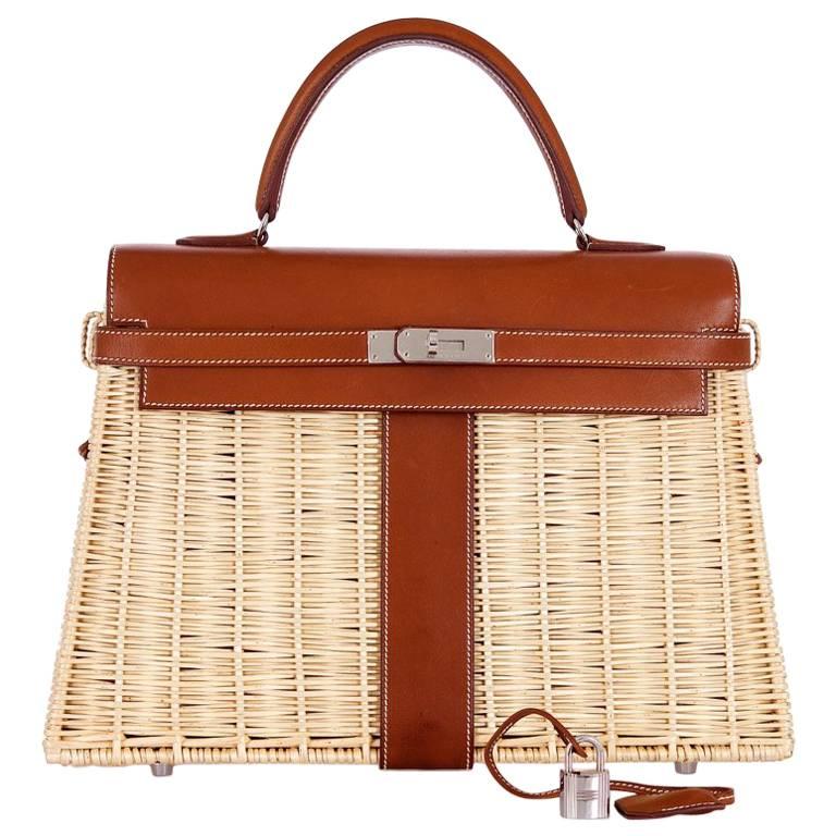 Hermes 35cm Picnic Kelly Wicker Rare * Limited!