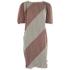 Vintage Pleated Striped Dress with Puffed Sleeves - 8 - 1980's 7