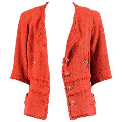 Chanel Red Tweed Frayed Trim Button Crop Sleeve Jacket 3
