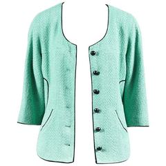 Chanel 12P Mint Green Tweed Contrast Trim Jacket 10