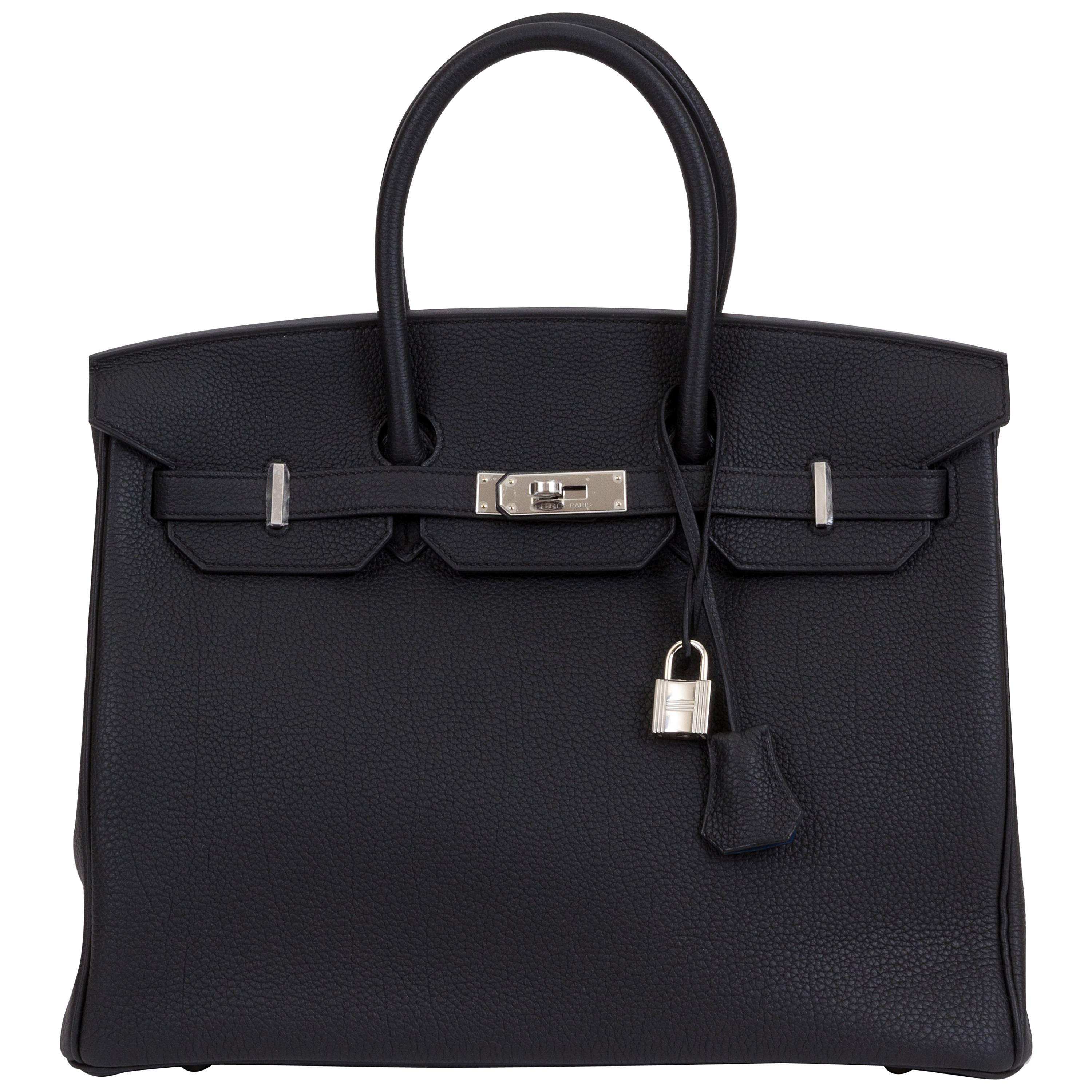 Hermes Limited Edition Birkin 35 Verso Black Blue Agate Bag