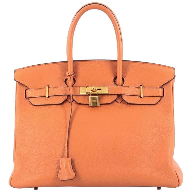 Hermes Birkin Handbag Orange Clemence with Gold Hardware 35