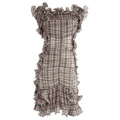 Marc Jacobs Rosa kariertes Plissee-Rüschen-Kleid mit Perlen - 4