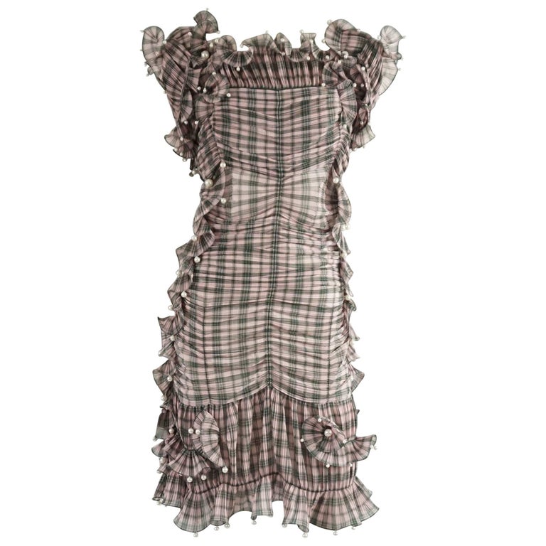 Marc Jacobs Pink Plaid Pleated Ruched Dress with Pearls - 4 at 1stDibs | marc  jacobs plaid dress, pink plaid dress, plaid dress pink