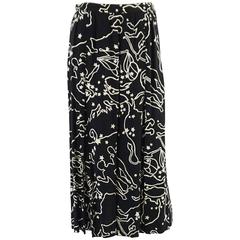 Yves Saint Laurent Vintage Black & Ivory Zodiac Print Skirt - 42 - 1980's 
