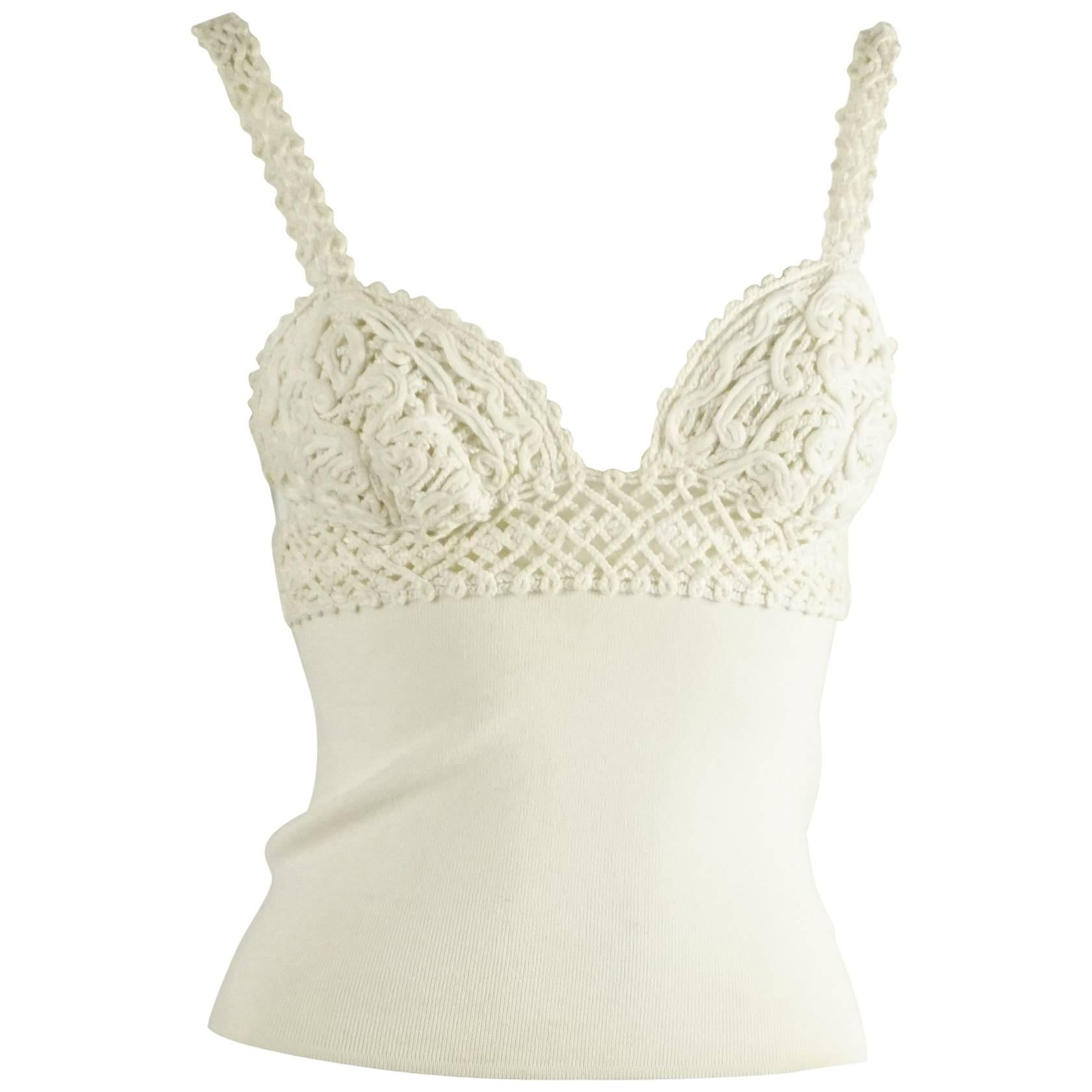 Valentino Ivory Knit Crochet Top 