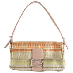 Fendi Cream Handbag with Pastel Stripes and Pink Handle - SHW