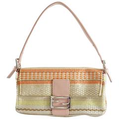 Fendi Cream Handbag with Pastel Stripes and Pink Handle - SHW 12