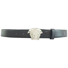 Versace Black Leather Belt with Silver Medusa Head 1