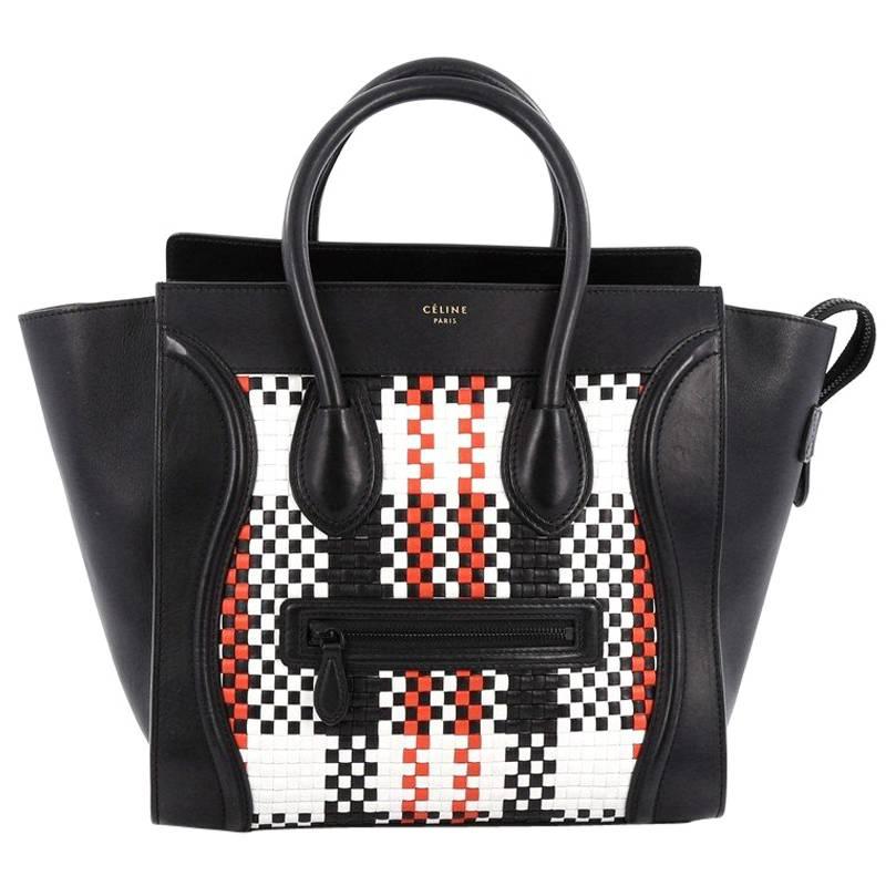 Celine Luggage Handbag Woven Leather Mini