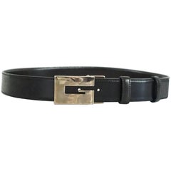 Vintage Gucci Black Leather Belt with a Silver Buckle