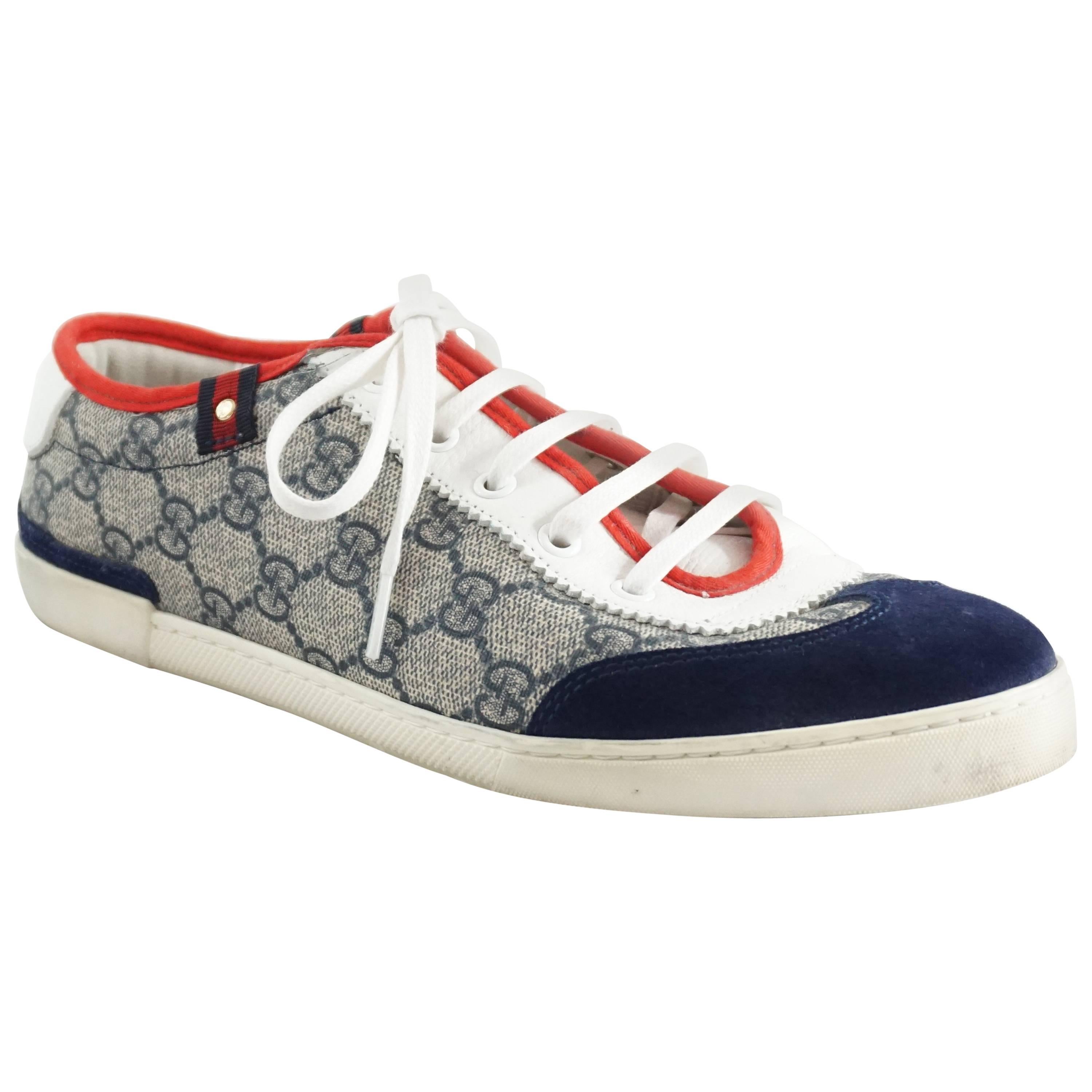 Gucci Red, White, and Blue Monogram Sneakers - 39