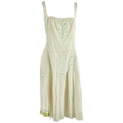 Prada Ivory and Green Printed Dress - 44