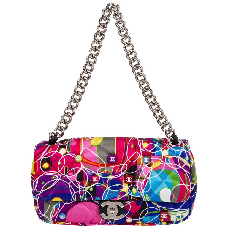 Chanel Multicolor Silk Quilted Flap Bag at 1stDibs