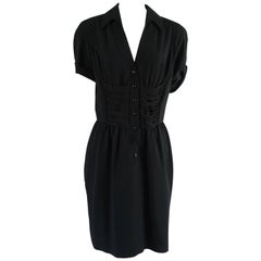 Thierry Mugler Black Collared Dress with Cord Detailing - 42