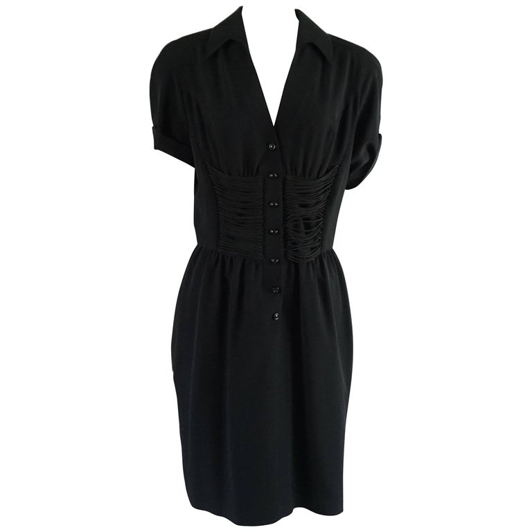 Thierry Mugler Black Collared Dress with Cord Detailing - 42 For Sale ...