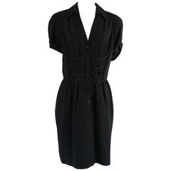 Thierry Mugler Black Collared Dress with Cord Detailing - 42 7