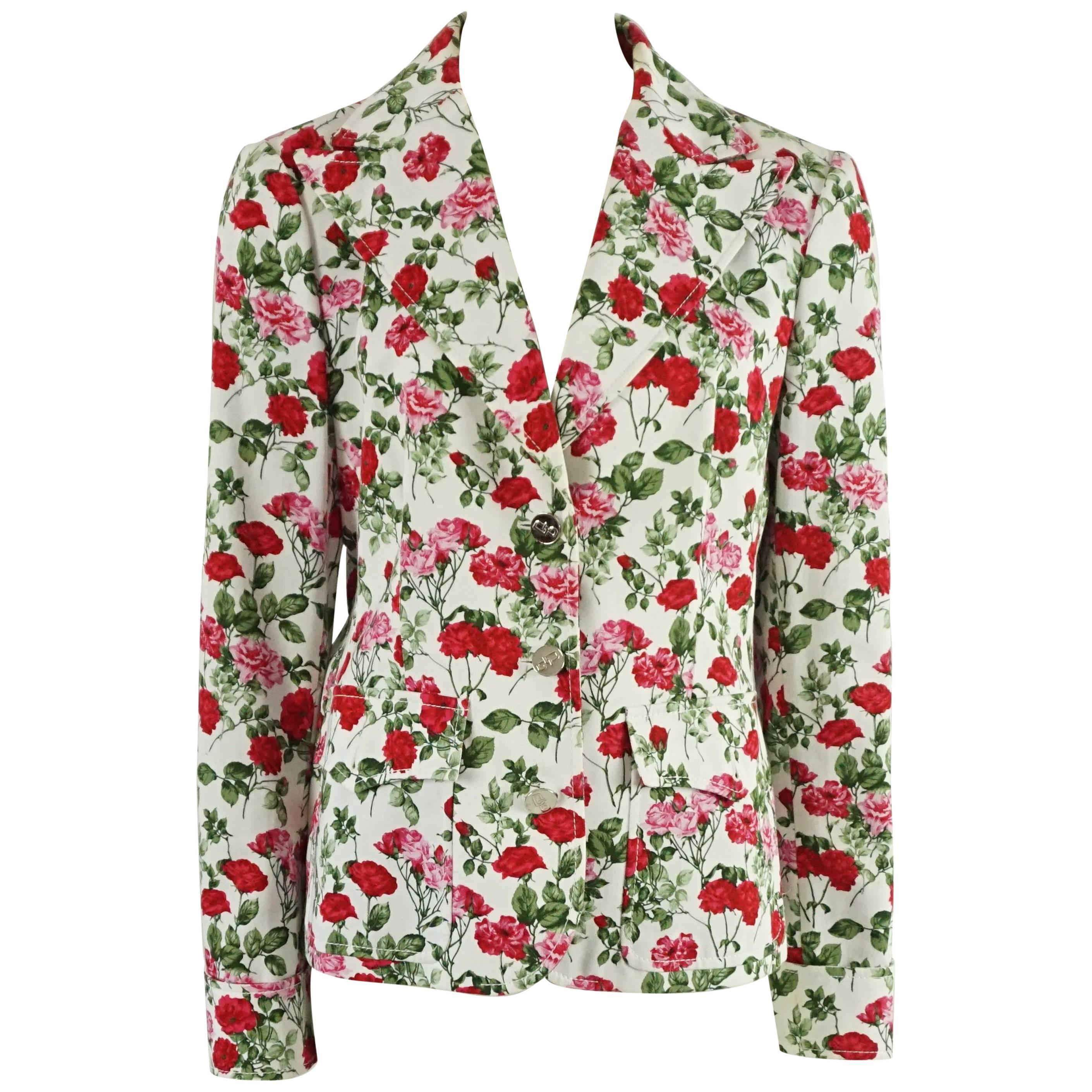 Dolce & Gabbana Red, Green, and White Floral Print Jacket - 44