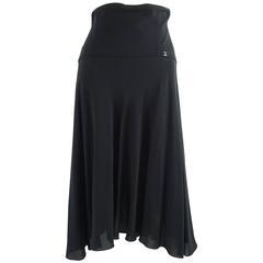 Chanel Black Silk Asymmetrical Long Flowing Skirt - 36