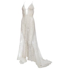 Exquisite Belle Epoch Victorian Lace Backless Trained Gown