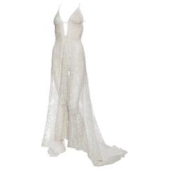 Exquisite Belle Epoch Victorian Lace Backless Trained Gown 11