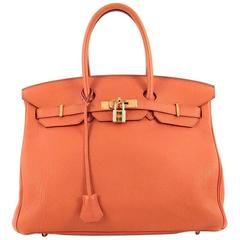 Hermes Birkin Handbag Orange Togo with Gold Hardware 35 7