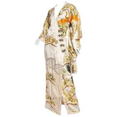 Vintage Gold Embroidered Kimono Dress Large