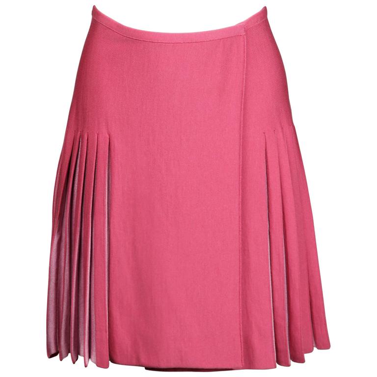 Alaia Vintage Two-Tone Pink Pleated Skirt For Sale at 1stdibs