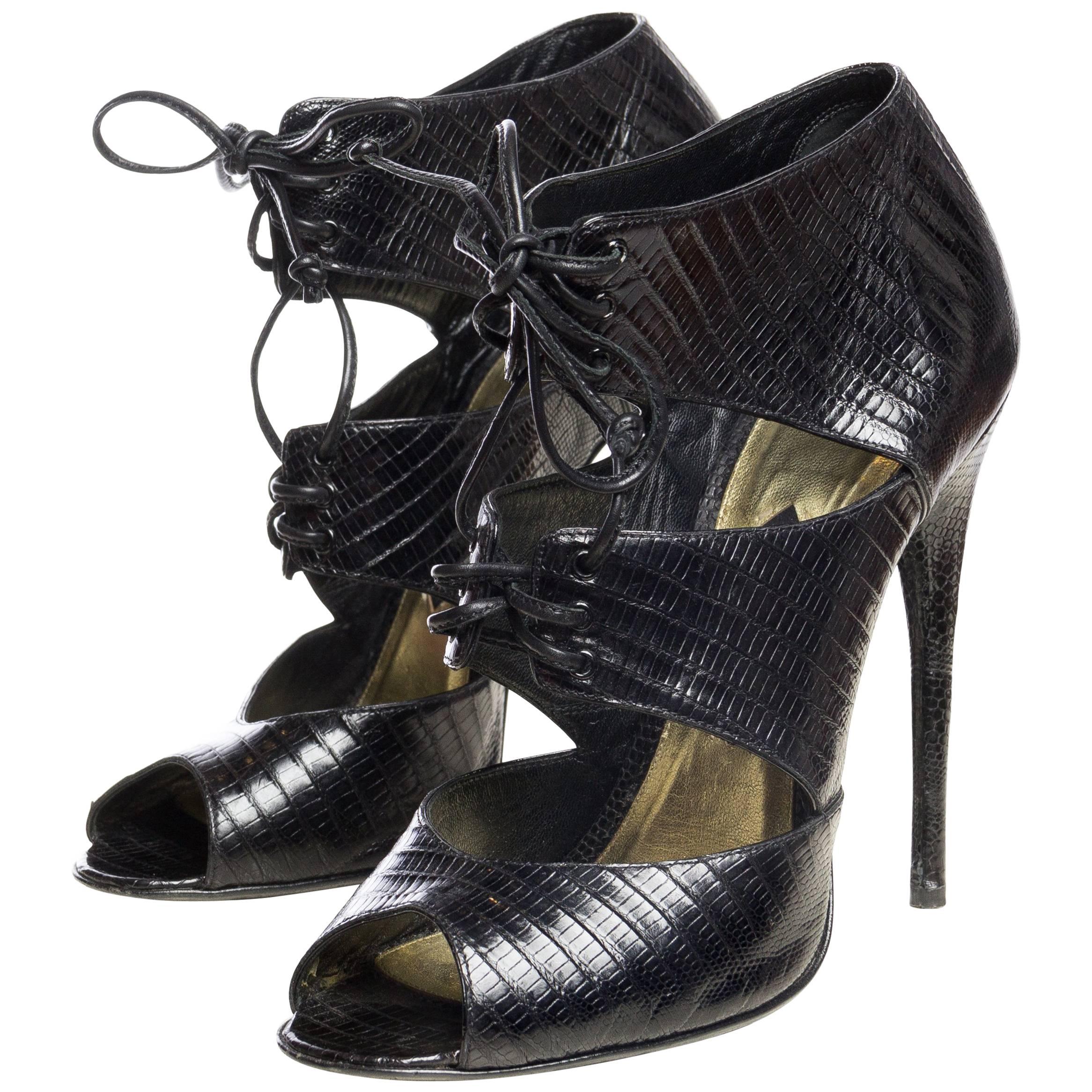 2000S Tom Ford  Lizard Skin Peep-Toe Pumps Shoes For Sale