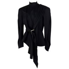 Thierry Mugler Black Belted Asymetrical Snap Front Gabardine Jacket