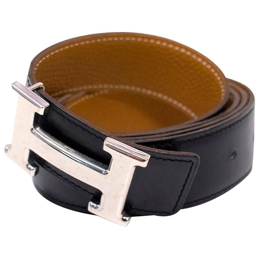 Hermes Mens Reversible Black And Tan Leather Belt For Sale
