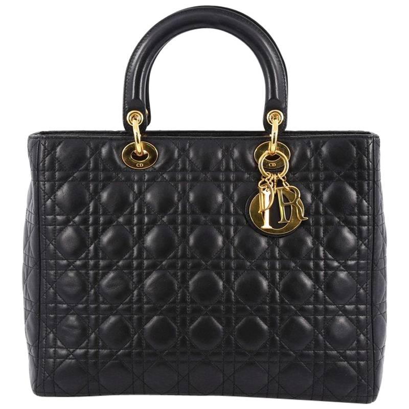 Christian Dior Lady Dior Handbag Cannage Quilt Lambskin Large