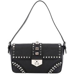 Prada Turnlock Flap Shoulder Bag Studded Saffiano Leather Medium