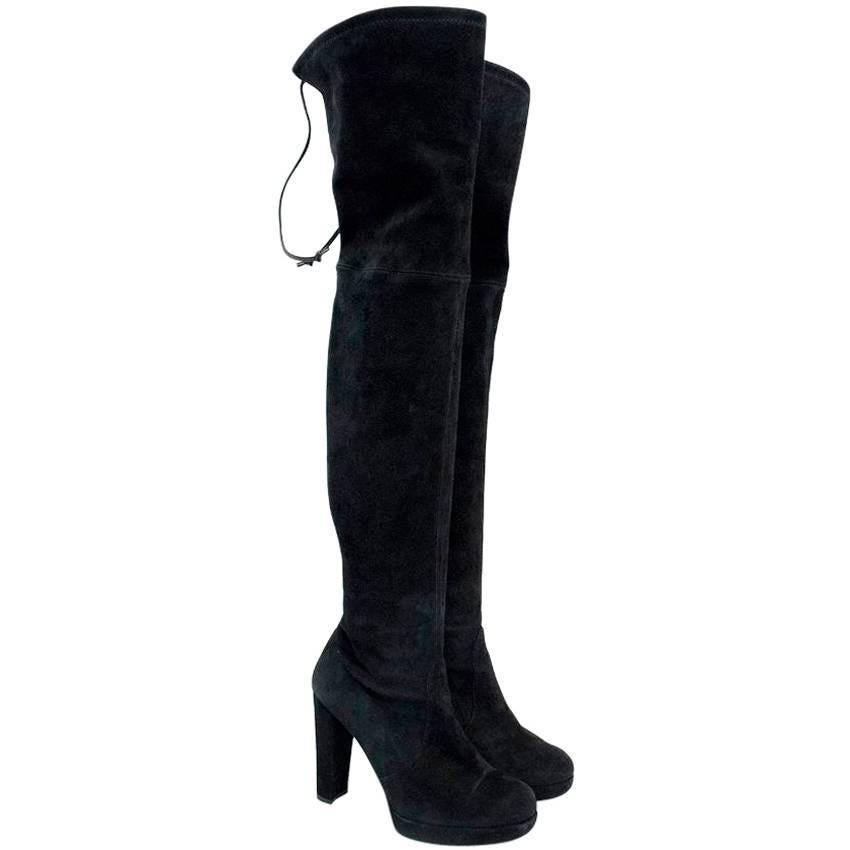  Stuart Weitzman Plathighland Black Suede Over The Knee Boot For Sale