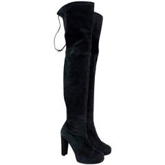  Stuart Weitzman Plathighland Black Suede Over The Knee Boot