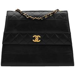 1990s Chanel Black Quilted Lambskin Vintage Trapeze Single Flap Bag