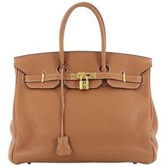 Hermes Birkin Handbag Brown Clemence with Gold Hardware 35