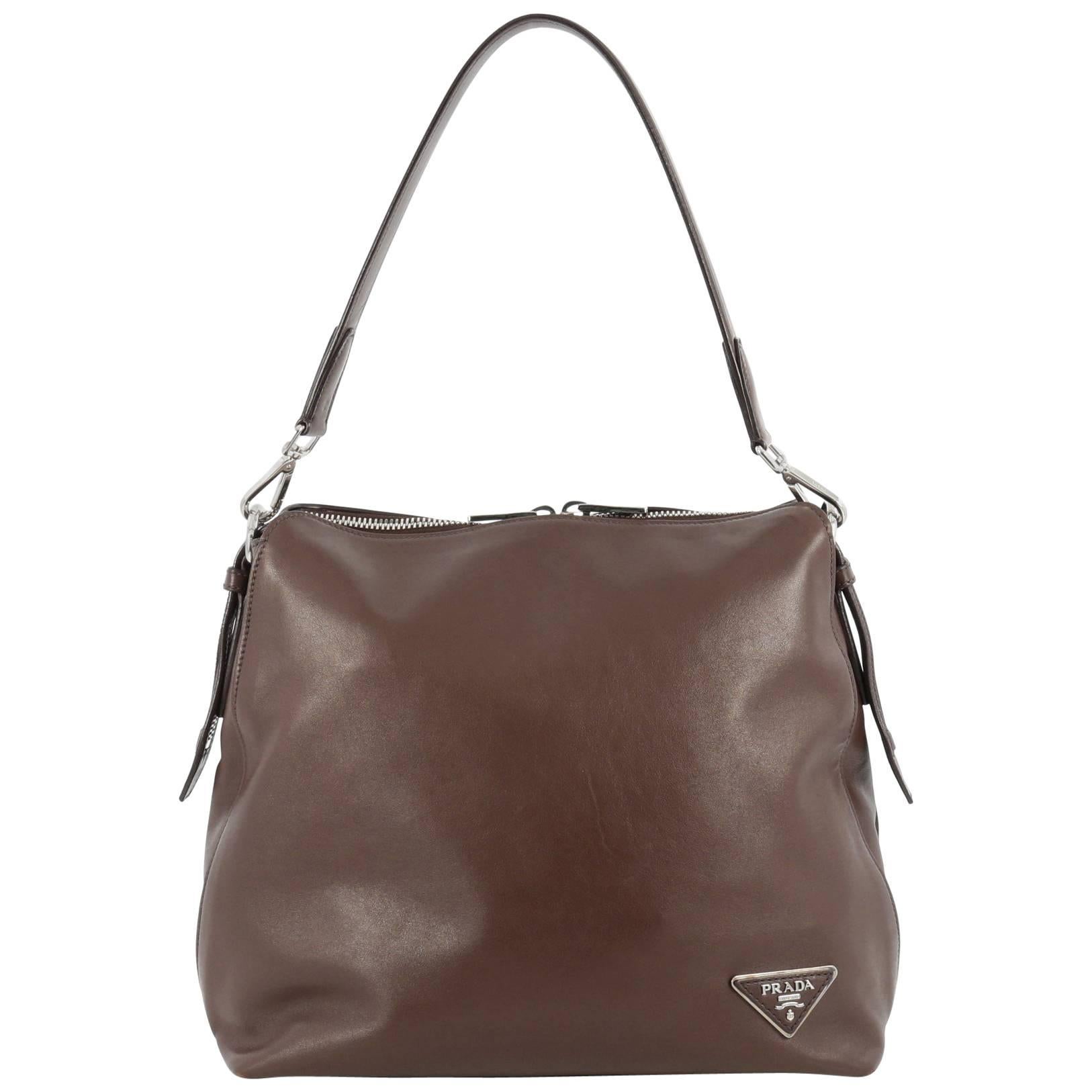 Prada Zip Top Hobo Soft Calfskin Large