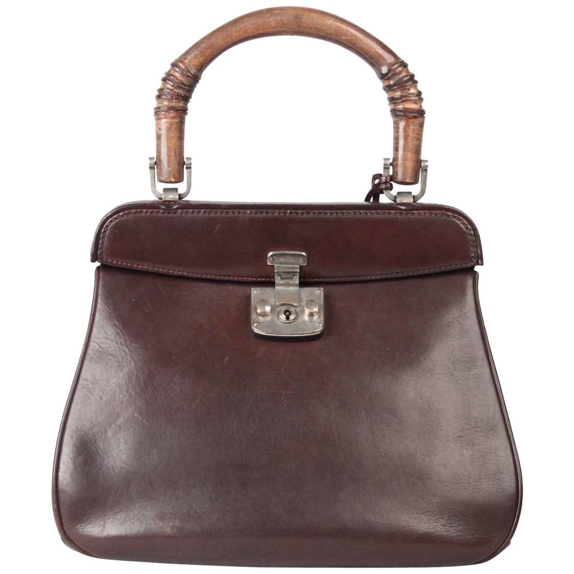 GUCCI Rare VINTAGE 50s Brown Leather LADY LOCK BAG Original Issue
