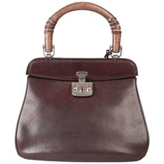 GUCCI Rare Vintage 50s Brown Leather LADY LOCK BAG Original Issue