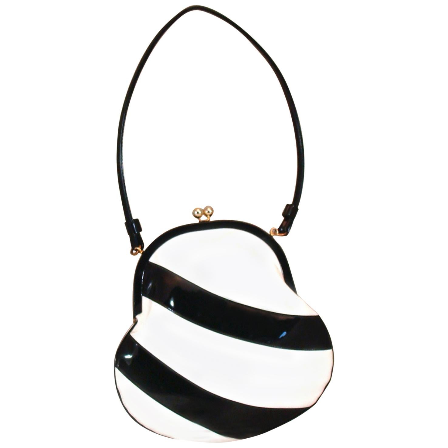 Chic Black and White Patent Shoulder Bag  *ROOMY For Sale