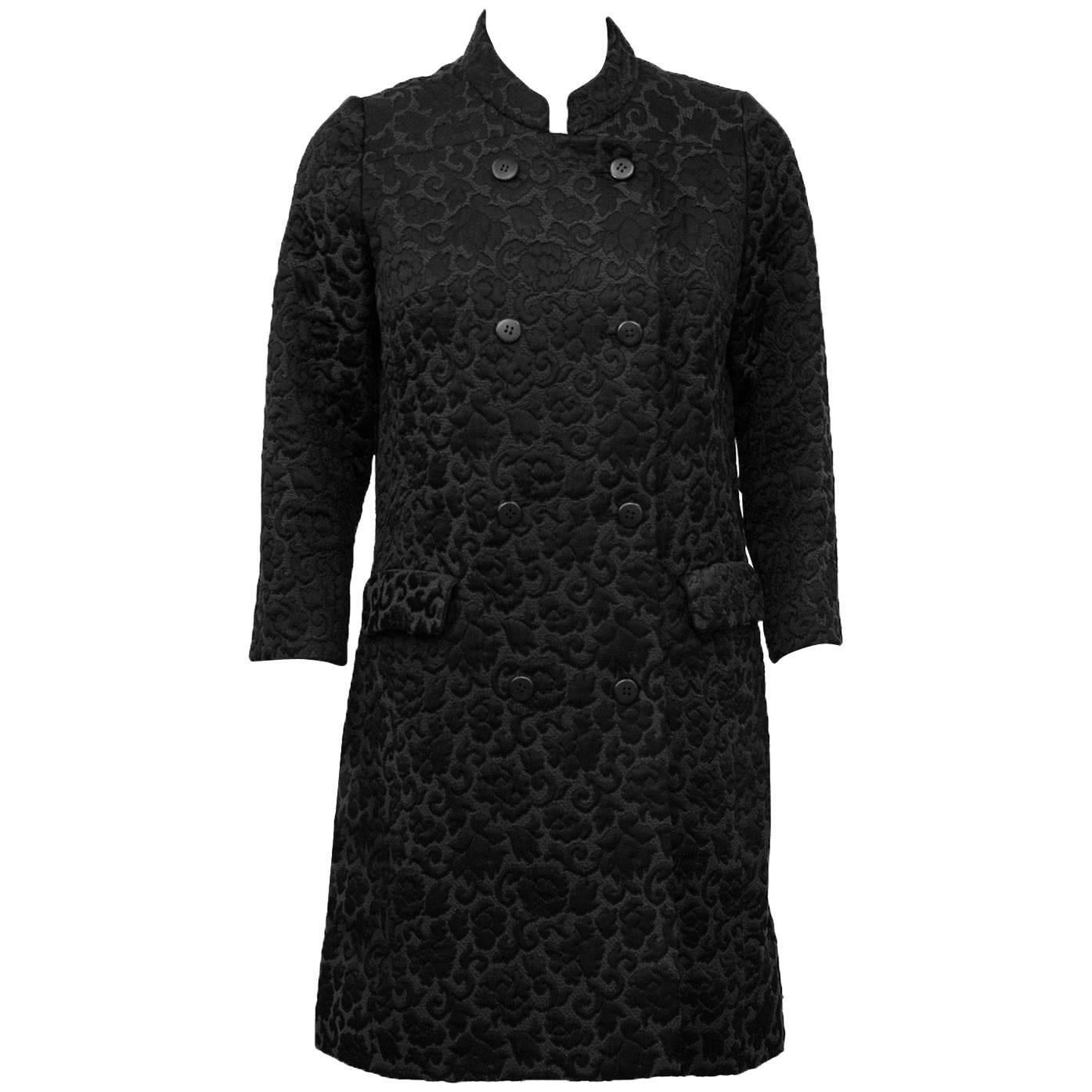 1970s Tiktiner Black Brocade Coat  For Sale