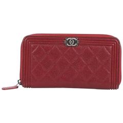 Chanel Boy L-Gusset Zip Wallet Quilted Caviar Long