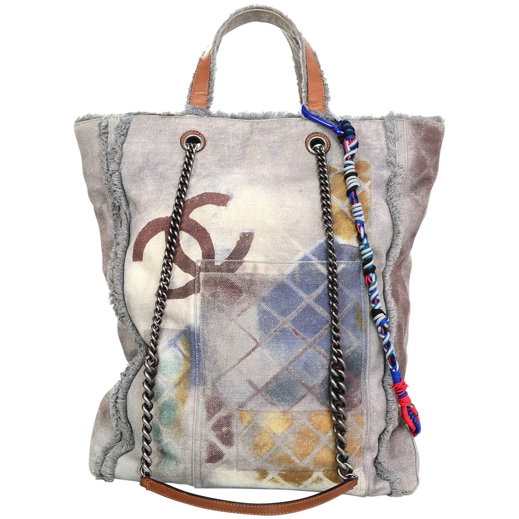 Chanel Collector's Sold Out Grey Canvas Printed Graffiti Tote Bag