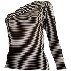 Saint Laurent 1980s Black & White Striped Knit One Shoulder Top Size 4. 2